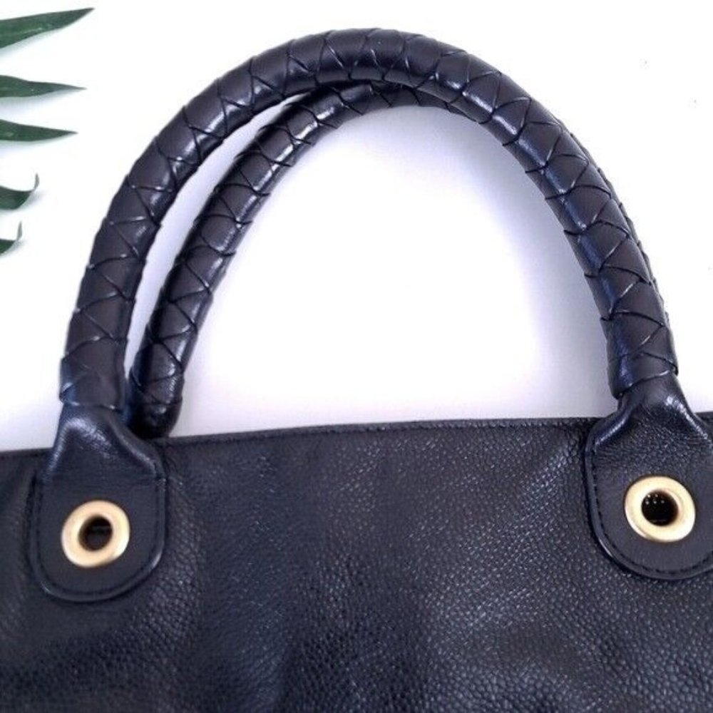 Elie Tahari Black Leather Shoulder Bag Braided Handle - Picture 2 of 11